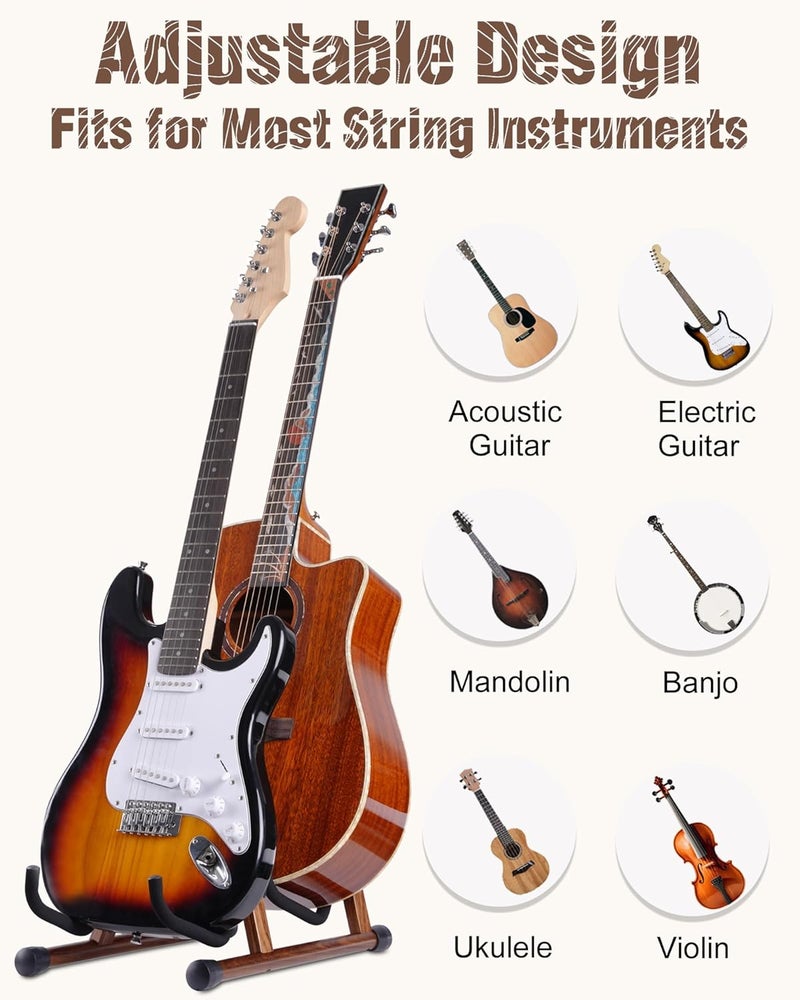 Musbeat Double Guitar Stand, A-Shape Dual Guitar Stand with Padded Foam, Multiple Instrument Rack for 2 Acoustic, Electric, Bass, Banjo, Mandolin, Wood Instrument Rack Floor for Home Studio Display - Image 4